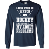 I just want to watch Hockey Cotton Mens Long Sleeve T-shirt